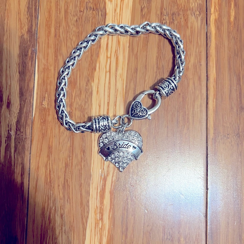Bride Silver Heart Charm Bracelet
